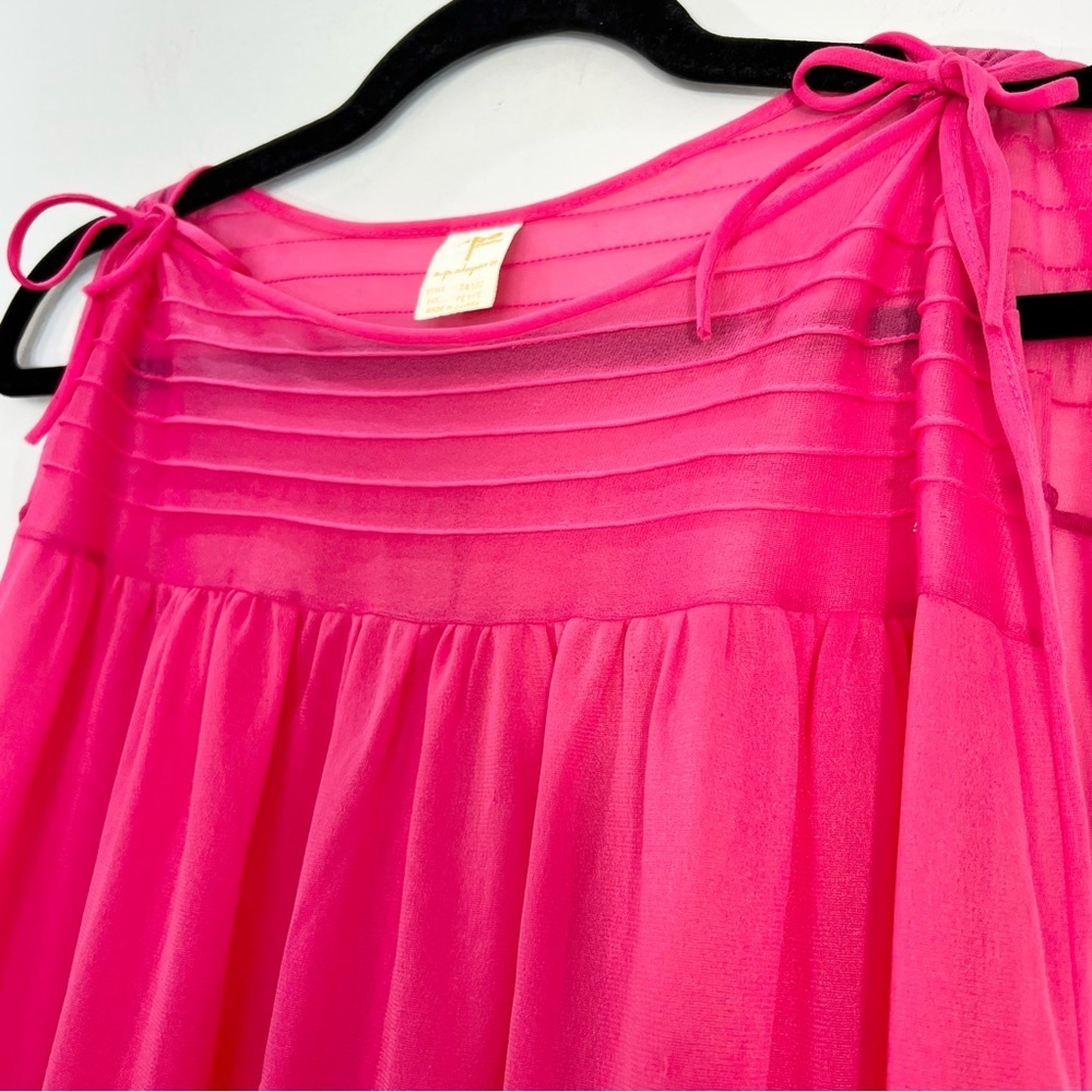 Vintage 70s AP Alepin Montreal hot pink sheer nylon long caftan maxi robe S - Picture 9 of 17